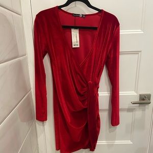 red velvet wrap tie dress